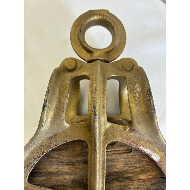 Mid 20th Century Vintage Nautical Wood & Cast Metal Pulley Block With Rope – Maritime Industrial Décor For Sale - Image 5 of 12