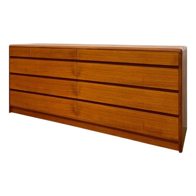 Vintage Mid Century Modern Teak Long Lowboy Double Dresser Credenza. For Sale
