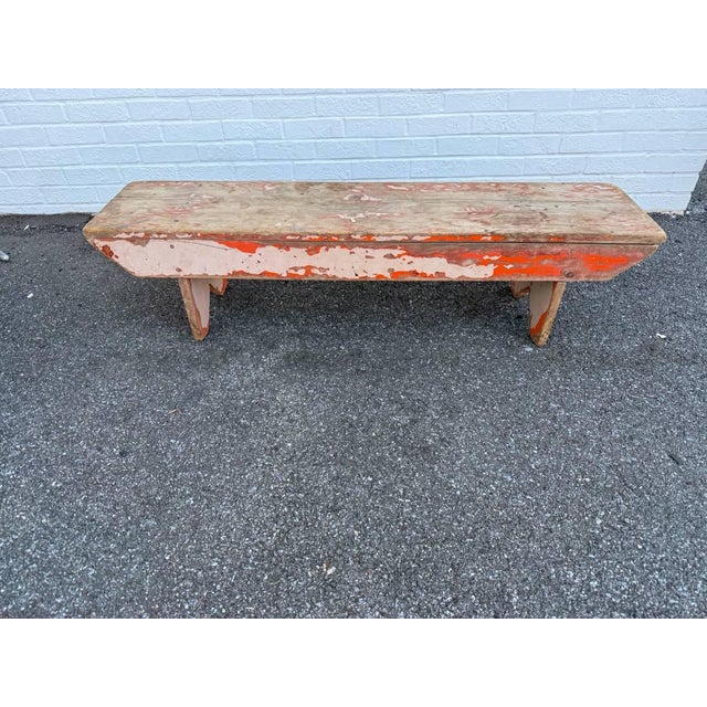 Farmhouse Antique Early American Rustic Style Painted Bench For Sale - Image 3 of 15