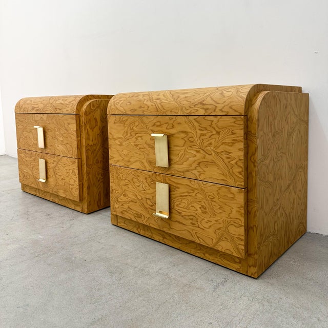 Camel Pair Vintage 1970s Mid-Century Modern Nightstands With Solid Brass Pulls For Sale - Image 8 of 14