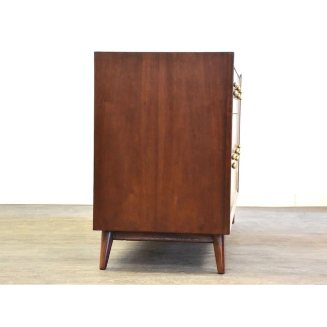 Mid-Century Modern Refinished Mahogany and Brass Red Lion Dresser For Sale - Image 3 of 11