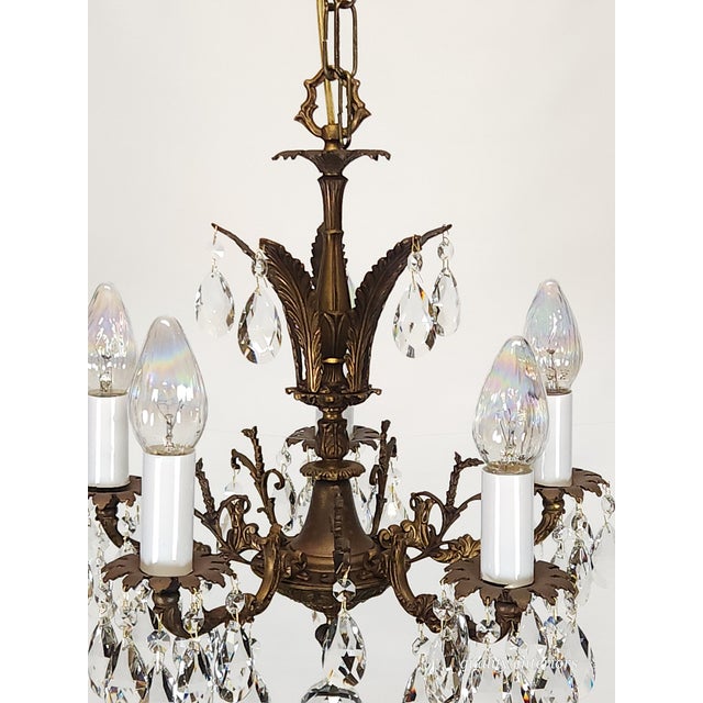 Vintage Overflowing Dark Patina Ornate Bronze Cut Lead Glass Crystal Chandelier For Sale - Image 9 of 17