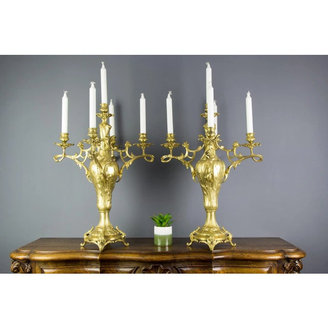 Metal Large Louis XV Style Bronze Candleholders, 1920s, Set of 2 For Sale - Image 7 of 18