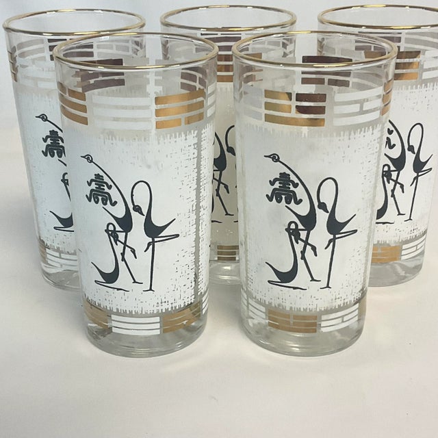 Mid-Century Boho Chic Abstract Flamingos Glassware - Set of 5 For Sale - Image 10 of 10