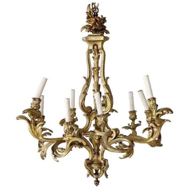 French Rococo Revival Gilt Bronze Nine-light Chandelier For Sale In Denver - Image 6 of 6