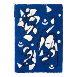 Barbara Coburn - Untitled (Blue Abstract Triptych) Mixed-Media on Paper Framed For Sale