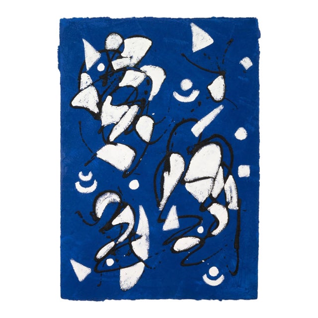 Barbara Coburn - Untitled (Blue Abstract Triptych) Mixed-Media on Paper Framed For Sale