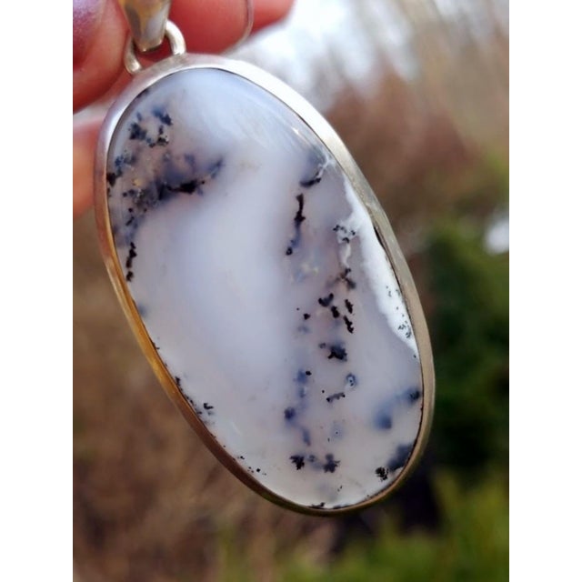 Metal Vintage Dendritic Agate Sterling Silver Pendant Necklace For Sale - Image 7 of 7