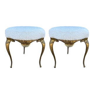 1950s Pair of Italian Chiavari Brass Ottomans For Sale