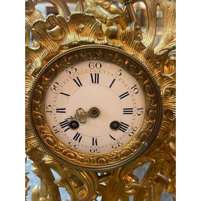 19th C. French Louis XV Bronze Dore’ Mantle Clock For Sale - Image 4 of 9