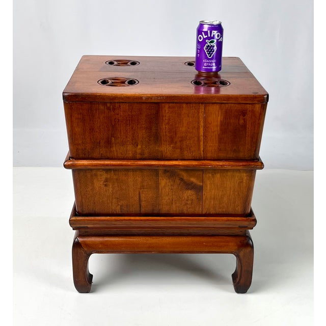 Vintage Ming-Style Carved Hardwood Ice Chest Style Storage Box End Table on Stand For Sale - Image 10 of 11