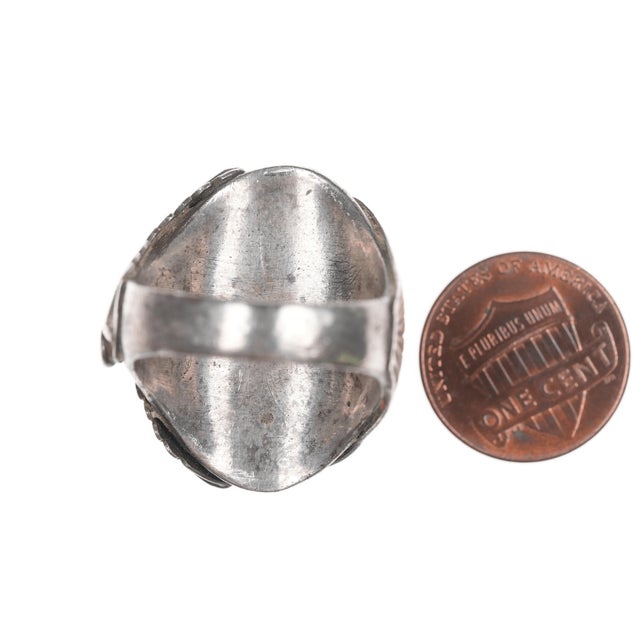 Late 20th Century sz11 Vintage Native American Silver double onyx ring For Sale - Image 5 of 7