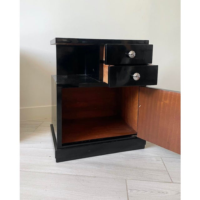 1940s Art Deco Bedside Tables in Black Lacquer, 1940s, Set of 2 For Sale - Image 5 of 15