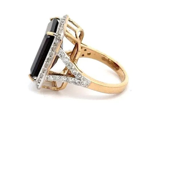 Modern Big 14.54 CTW Garnet Halo Diamond Cocktail Ring Size 7 in 14k Gold For Sale - Image 3 of 10