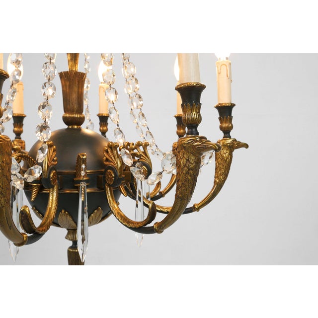 Large Empire Bronze Chandelier with Wall Lights, Belgium, 1950s, Set of 3 For Sale - Image 9 of 18