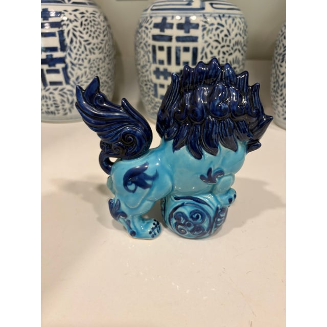 Vintage Turquoise Blue Ceramic Foo Dog Guardian Lion Figurine For Sale In Miami - Image 6 of 8
