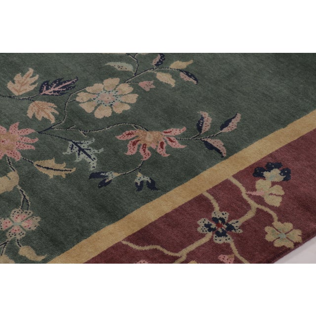 2010s Rug & Kilim’s Chinese Art Deco Inspired Rug, Deep Forest Green With Florals For Sale - Image 5 of 9