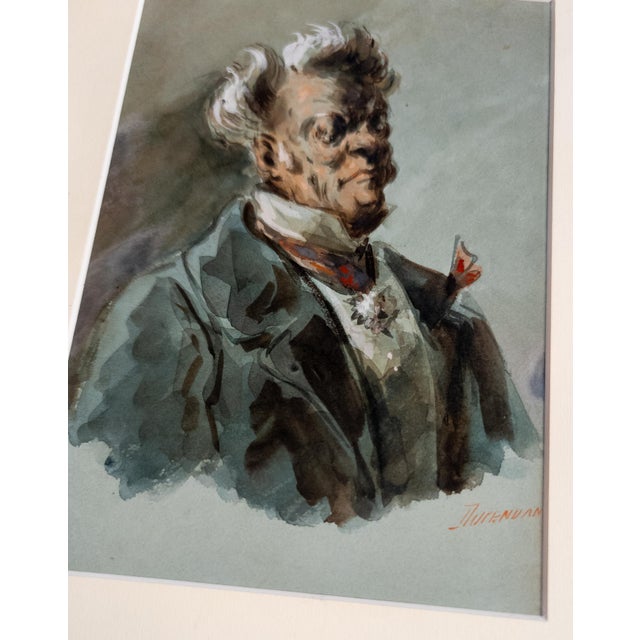 Portraiture 19th Century French Watercolor Portrait of a Society Gentleman by Alexandre Dupendant For Sale - Image 3 of 11
