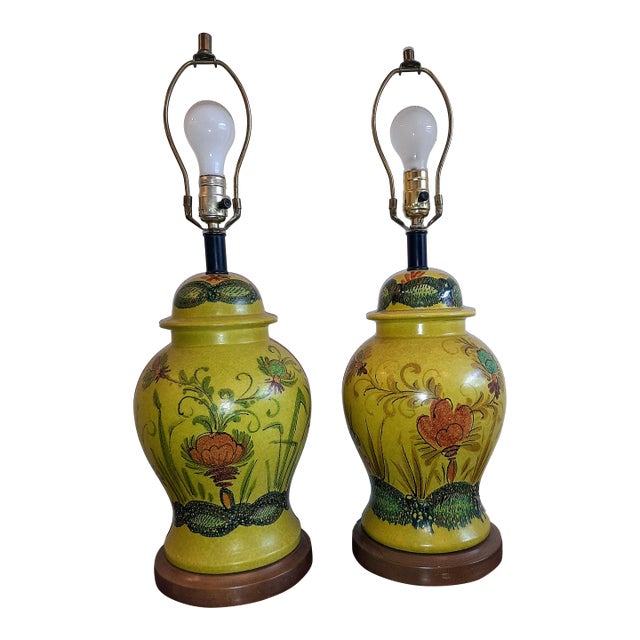 Italian Faenza Garofano Pottery Lamp Pair For Sale