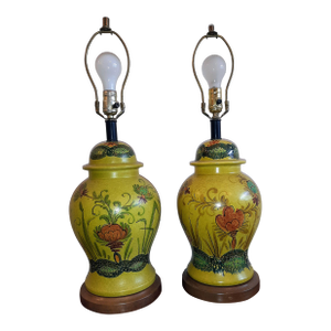 Italian Faenza Garofano Pottery Lamp Pair