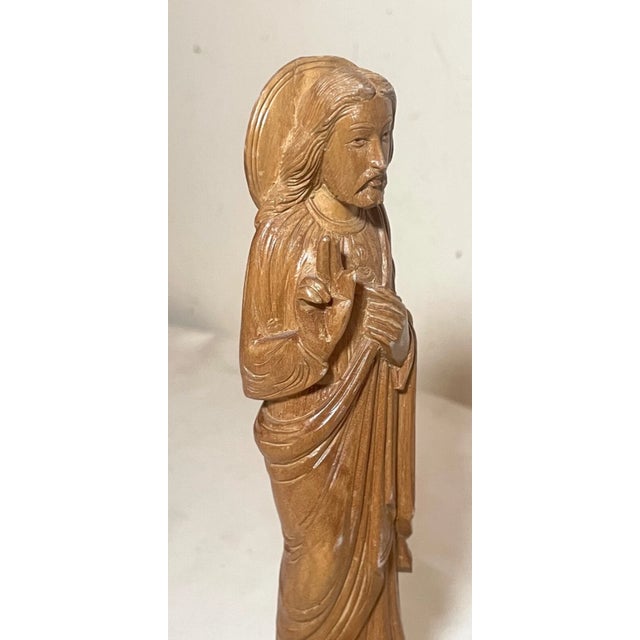Vintage Hand Carved Wood Folk Art Religious Jesus Christ Sculpture Bust Statue For Sale - Image 9 of 11