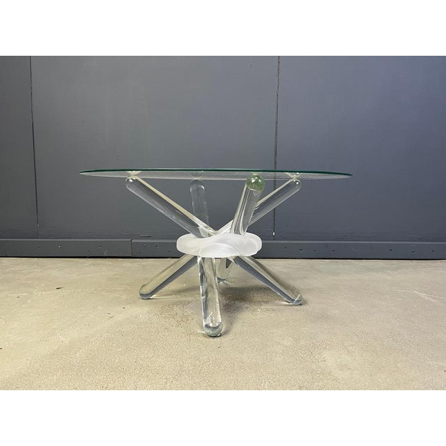 Vintage murano glass coffee table by Maurice Barilone for Reflex Italy. - Model Arlequin. Round clear glass top. Very good...