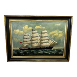 Large 19th Century Oil Painting Seascape Clipper Jute Ship Slieve Roe Off Calcutta Attributed Lai Fo For Sale