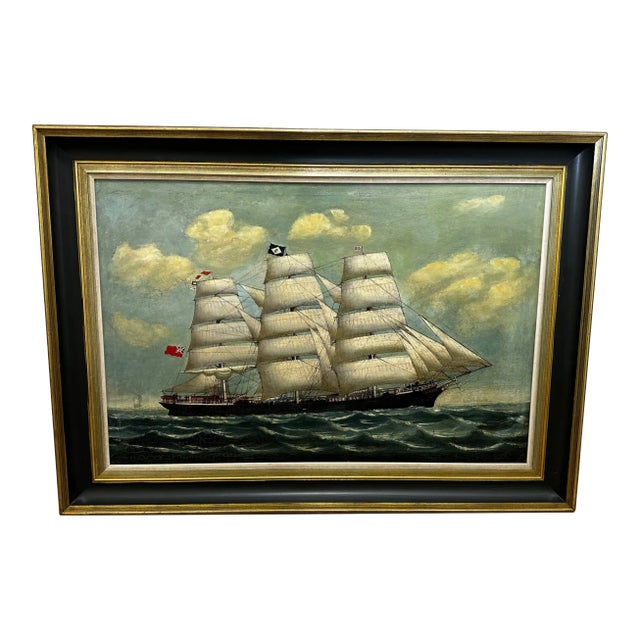 Large 19th Century Oil Painting Seascape Clipper Jute Ship Slieve Roe Off Calcutta Attributed Lai Fo For Sale