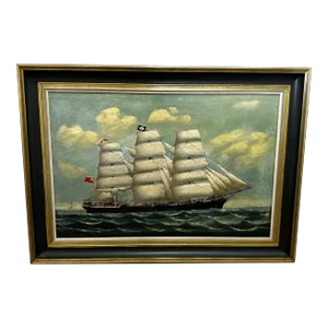 Large 19th Century Oil Painting Seascape Clipper Jute Ship Slieve Roe Off Calcutta Attributed Lai Fo
