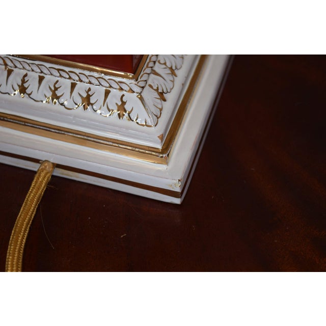 Italian Red and Gold Ceramic Column Table Lamp, 1950s For Sale - Image 12 of 13