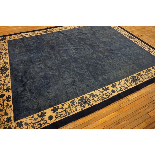 Royal Blue 1930s Royal Blue Open Field in Floral Deco Antique Chinese Peking Room Size Rug For Sale - Image 8 of 8