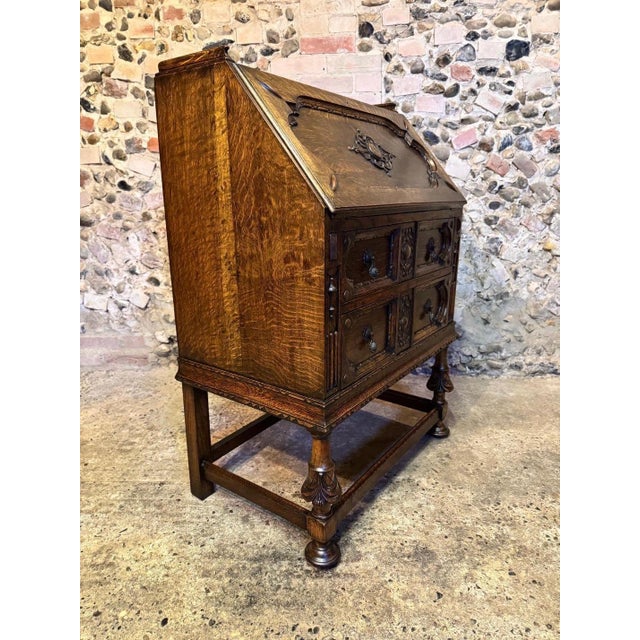 Vintage Jacobean Carved Oak Secretaire, 1920 For Sale - Image 16 of 18