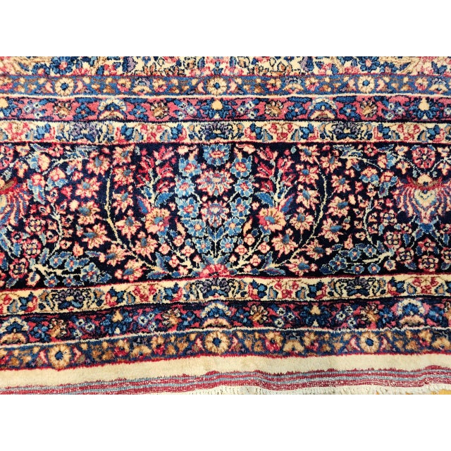 Vintage Oversized Persian Kerman Lavar Rug, Hand-Knotted Wool, Floral Pattern, Ivory & Blue, 11’ X 18’ For Sale - Image 4 of 16
