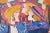 Bold and colorful modern figurative painting of six women dress in a 1980s style, by R. A. "Bobbie" Dixon (American, 20th...