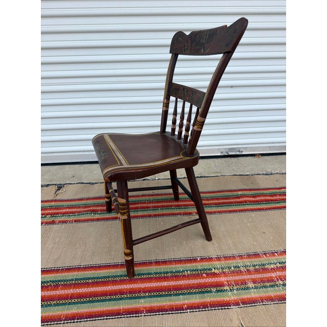 Antique Paint Decorated Pennsylvania Kitchen Windsor Side Chair For Sale - Image 15 of 17