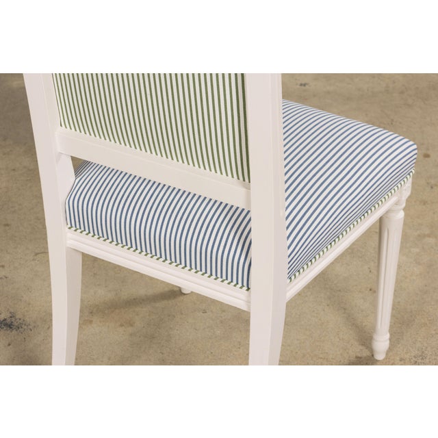 French Louis XVI Style Painted Dining Chairs in Blue & Green Stripe, Set of 6 For Sale - Image 16 of 18