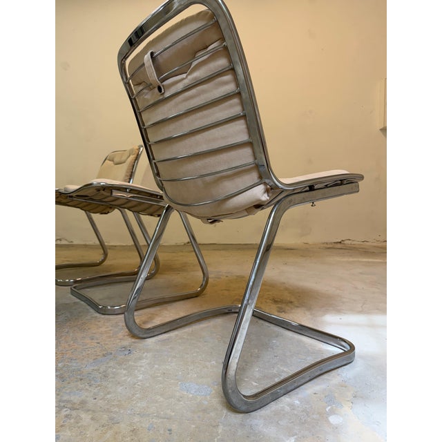 Cream Chrome Cantilever Chairs with Cream Seat Cushions by Gastone Rinaldi for Rima, Set of 4 For Sale - Image 8 of 11