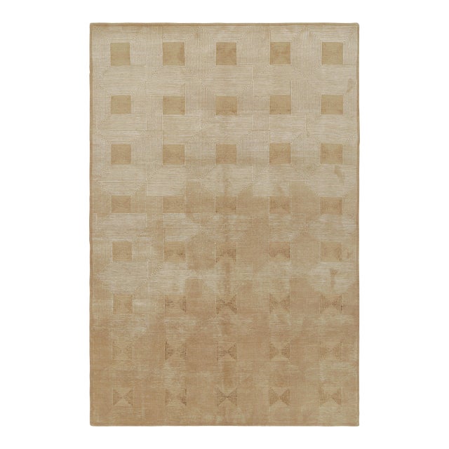 Rug & Kilim’s Cubist Art Deco Style Rug in Beige-Brown Geometric Patterns For Sale