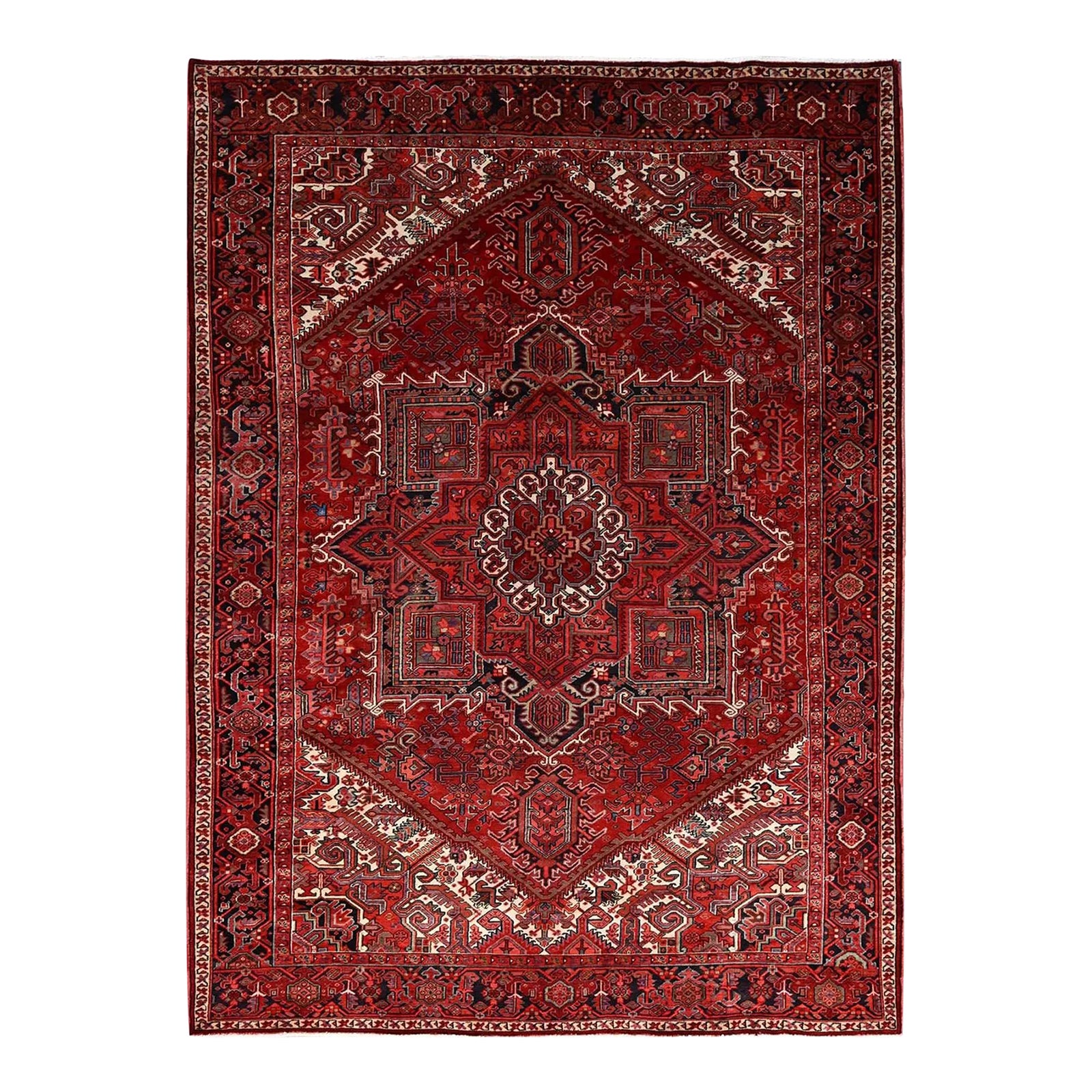 1960s Red Semi Antique Persian Heriz Design Rug | Chairish