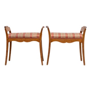 Swedish Biedermeier Ottomans in Golden Birch, 1870, Set of 2 For Sale