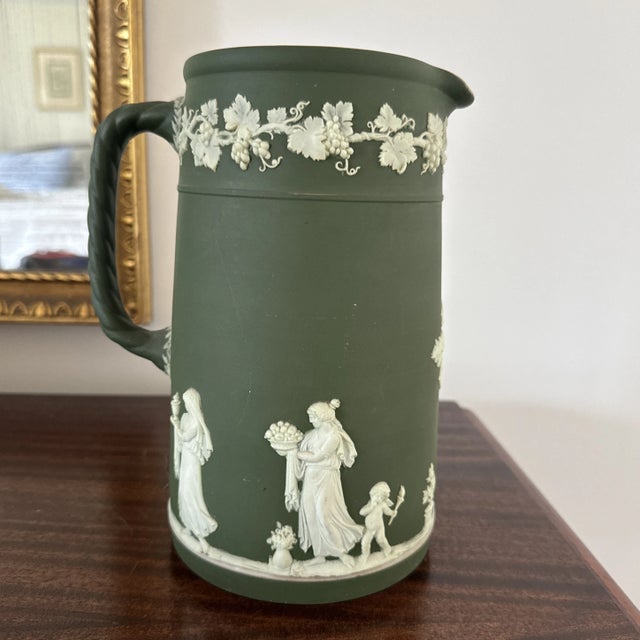 Green Late 19th Wedgwood Green Jasperware Large Pitcher For Sale - Image 8 of 12