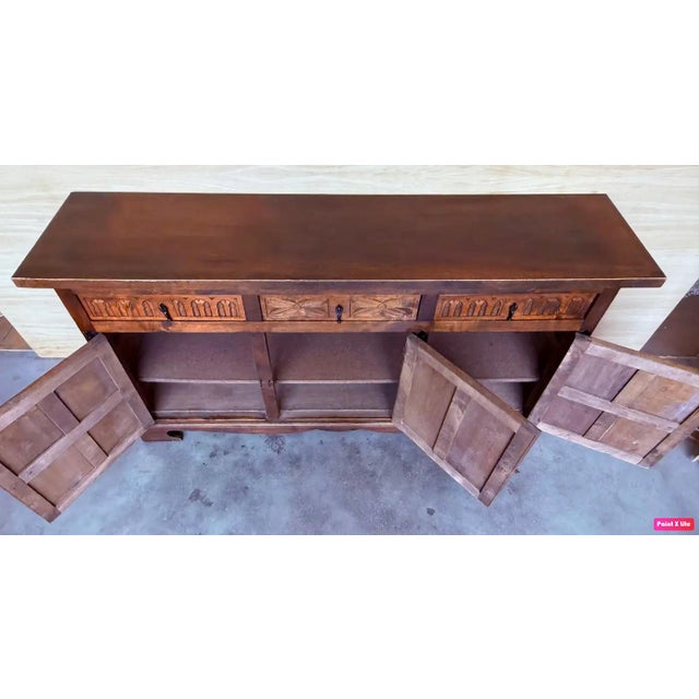Baroque 1900-1909 Spanish Baroque Carved Walnut Tuscan Three Drawers Credenza or Buffet For Sale - Image 3 of 7