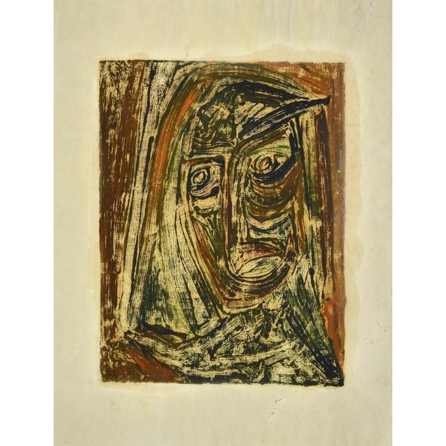 Portrait is an original mixed media drawing on paper realized by Sebastiano Carta. In good conditions except for some...