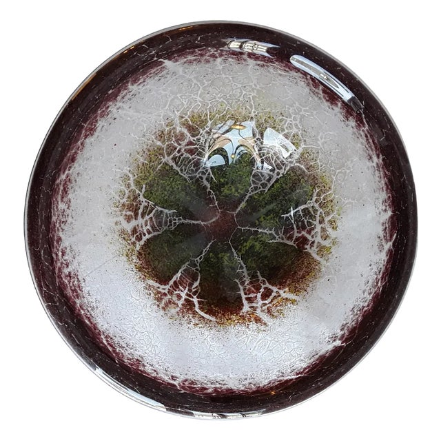 Mid-Century German Ikora Crystal Glass Shell with a Red-Brown Edge and Green Floor from WMF, 1950s For Sale