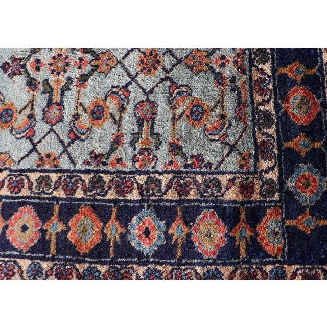 Muted Light Blue Persian Malayer Rug With Sub-Geometric Design For Sale - Image 9 of 12