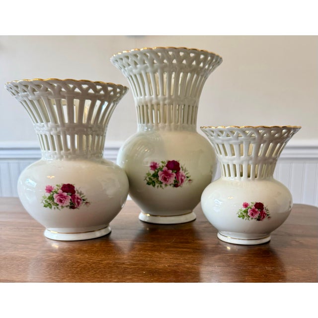 Ceramic Victorian Rose Porcelain Vases For Sale - Image 7 of 12