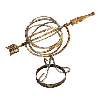 Vintage English Country Iron Garden Armillary Sundial- Outdoor Estate Decor For Sale