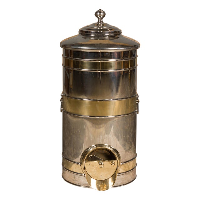 Turn of the Century French Steel and Brass Coffee Bean Dispenser, circa 1900 For Sale
