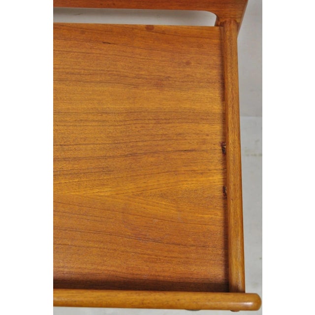 Vintage Mid Century Danish Modern Teak Wood 2 Tier Rolling Bar Cart Side Table For Sale - Image 11 of 12