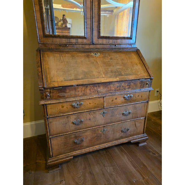 Beautiful rare early Queen Anne Burr Walmut double dome top mirror front bureau bookcase secretary circa 1690..